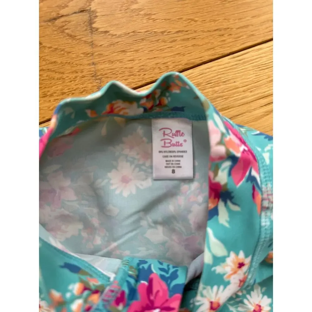 Girls Fancy Me Floral Long Sleeve Zipper Rash Guard Swim Top Size 8 EUC